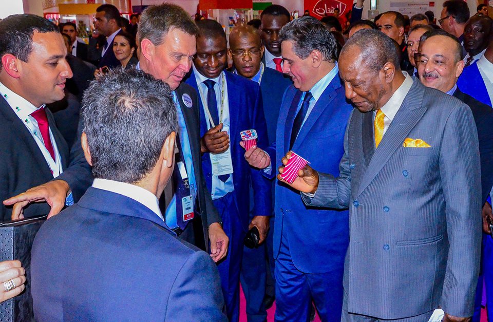 M. Alpha Condé, président de l'union africaine en visite du stand Centrale Danone, accompagné par M. Aziz Akhannouch, ministre de l'agriculture