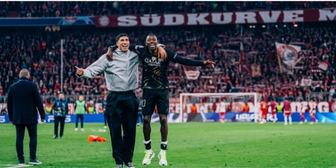 La joie d’Achraf Hakimi avec les joueurs du PSG après la qualification (VIDÉO)