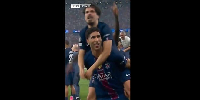 PSG : Hakimi porte Vitinha sur ses épaules après le sacre (VIDEO)